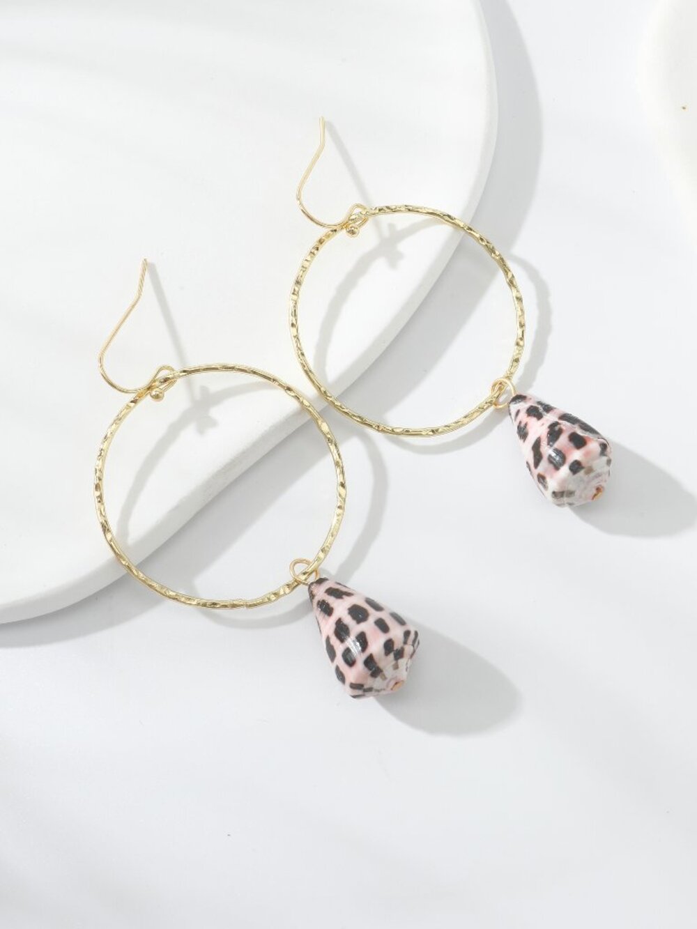 Black and White Hebrew Cone Shell Dangle Hoop earrings